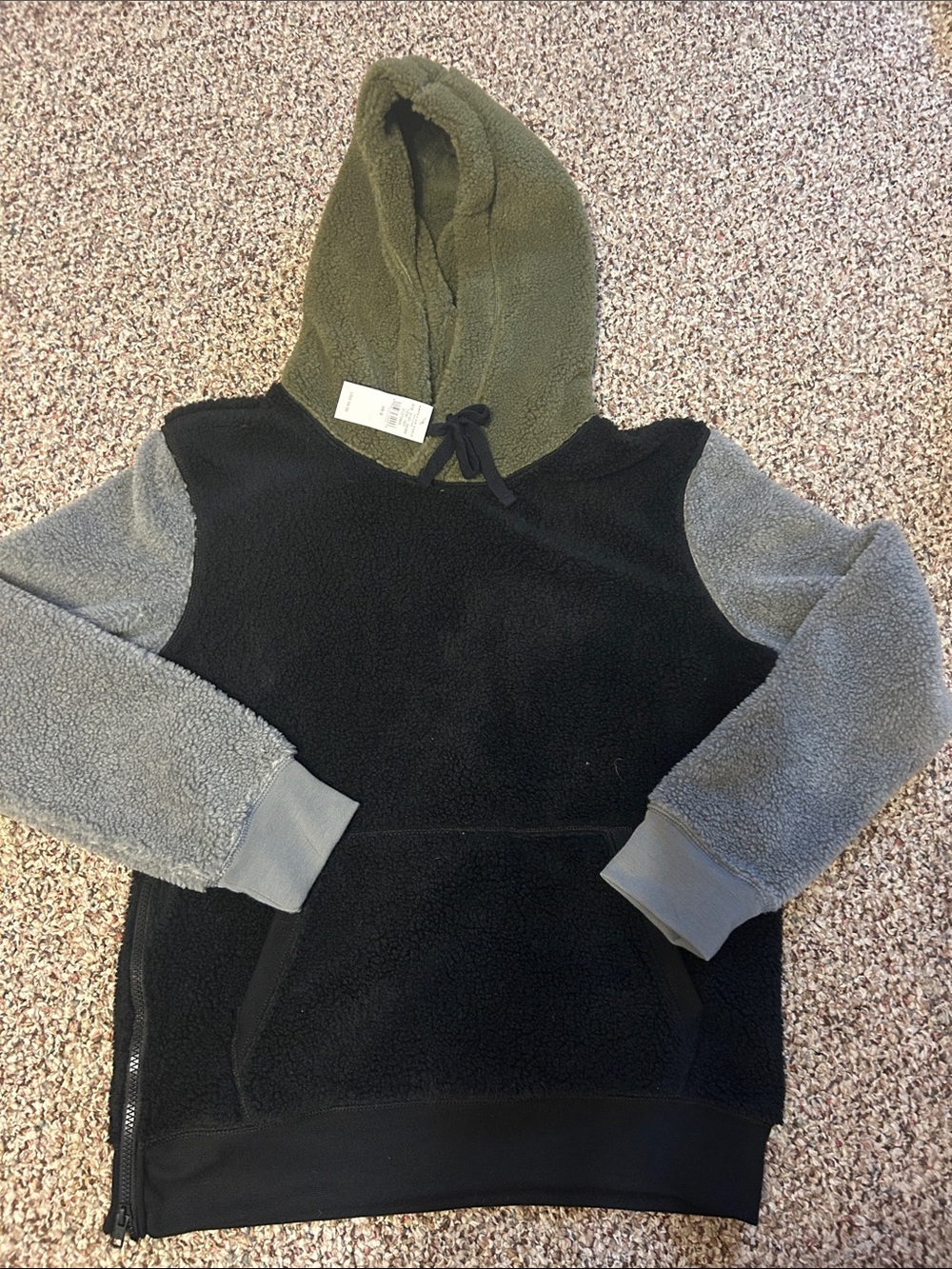 American Eagle Outfitters Colorblock Sherpa Hoodie - Black, Gray & Olive